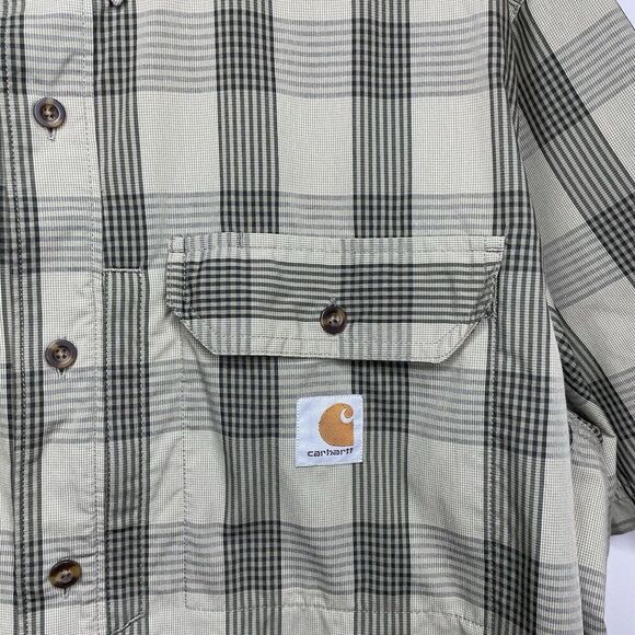 CARHARTT Force Ridgefield Shirt Men XL Olive Green Plaid Button Down Relaxed Fit - Picture 4 of 11